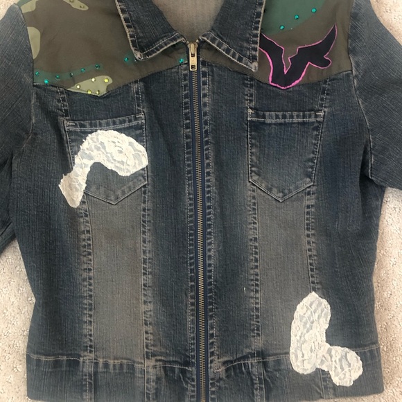Angel Jeans Camouflage Denim Jacket With Detailing - Picture 12 of 16